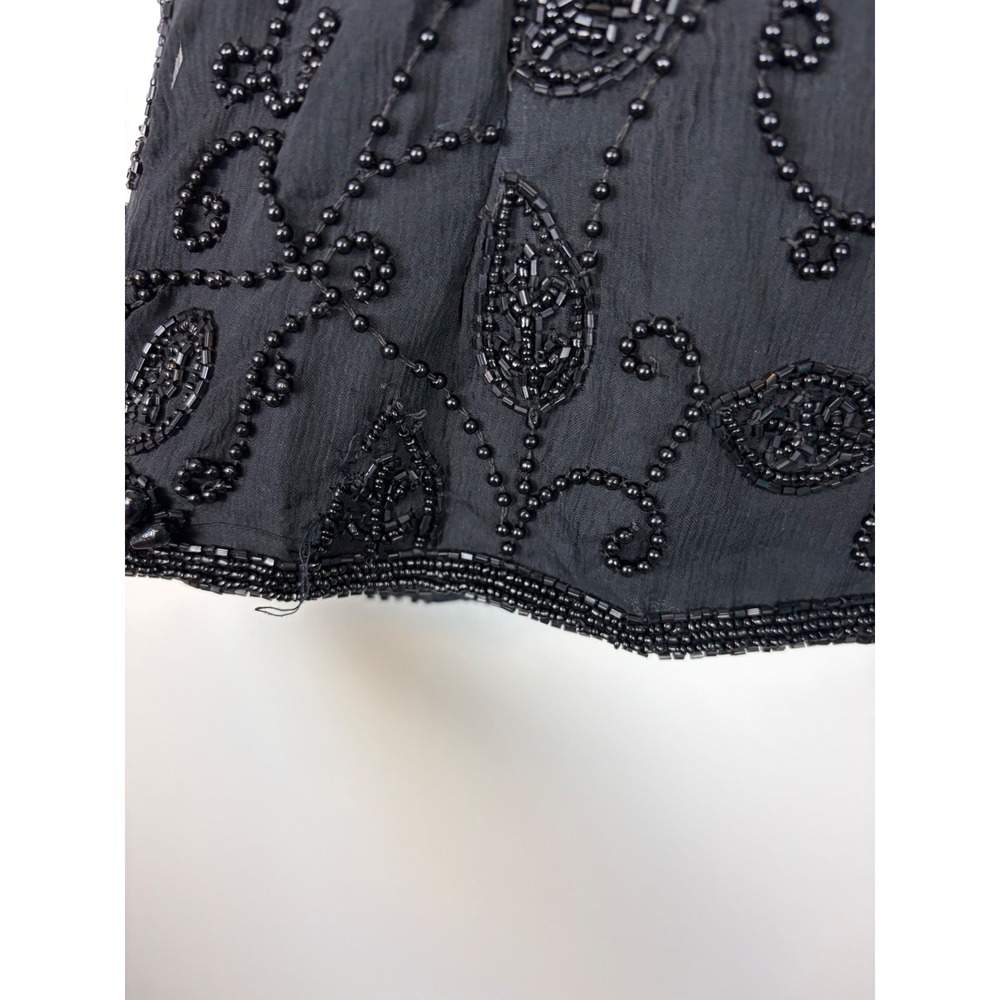 Stenay Beaded Silk Top Small Black Vintage Evening Floral Sequin 80s 90s Glam - Picture 8 of 9